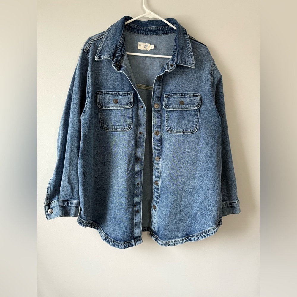 Terra & Sky Denim Flannel Shacket Jean Jacket Hippie Boho Oversized Size 0X 14W